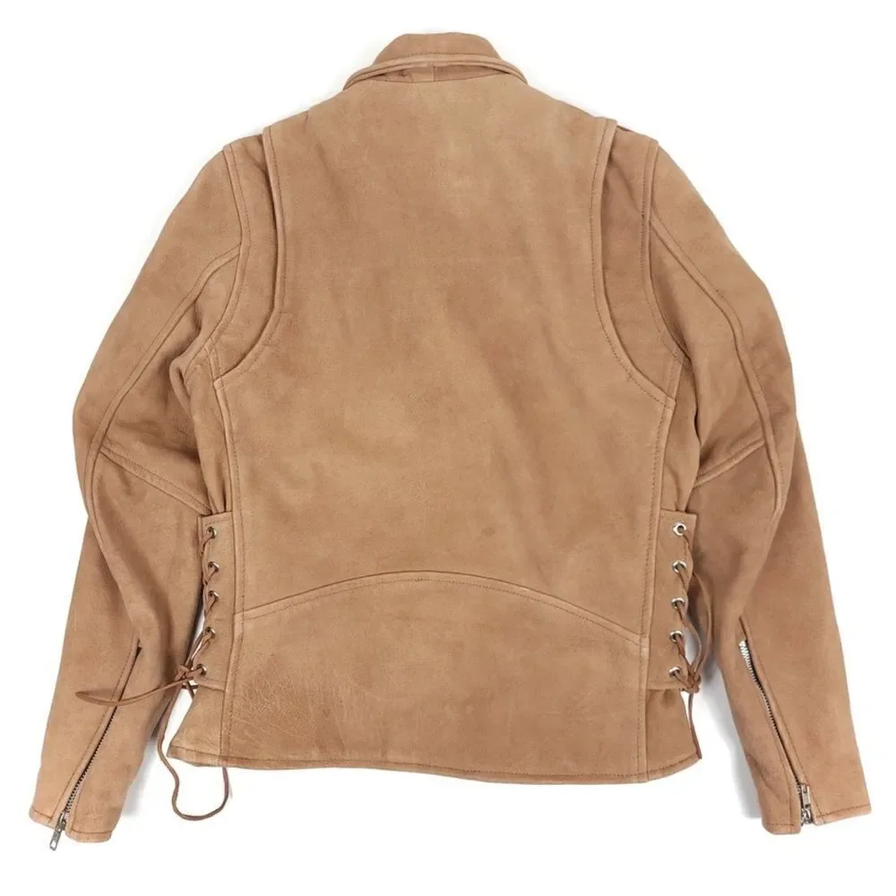 Genuine Leather Corset Lace Up Side Leather Biker Moto Jacket Tan Brown Camel XS